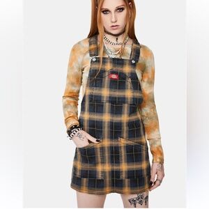 Dickies Juniors' Plaid Overall Mini Dress punk whimsigoth gothic academy size XL